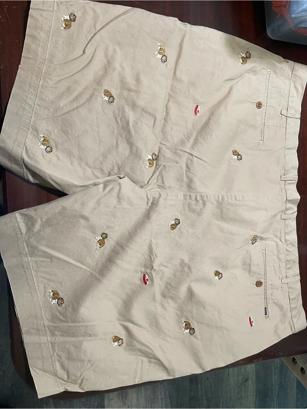 Polo by Ralph Lauren Embroidered Khaki Shorts with Dog Motifs